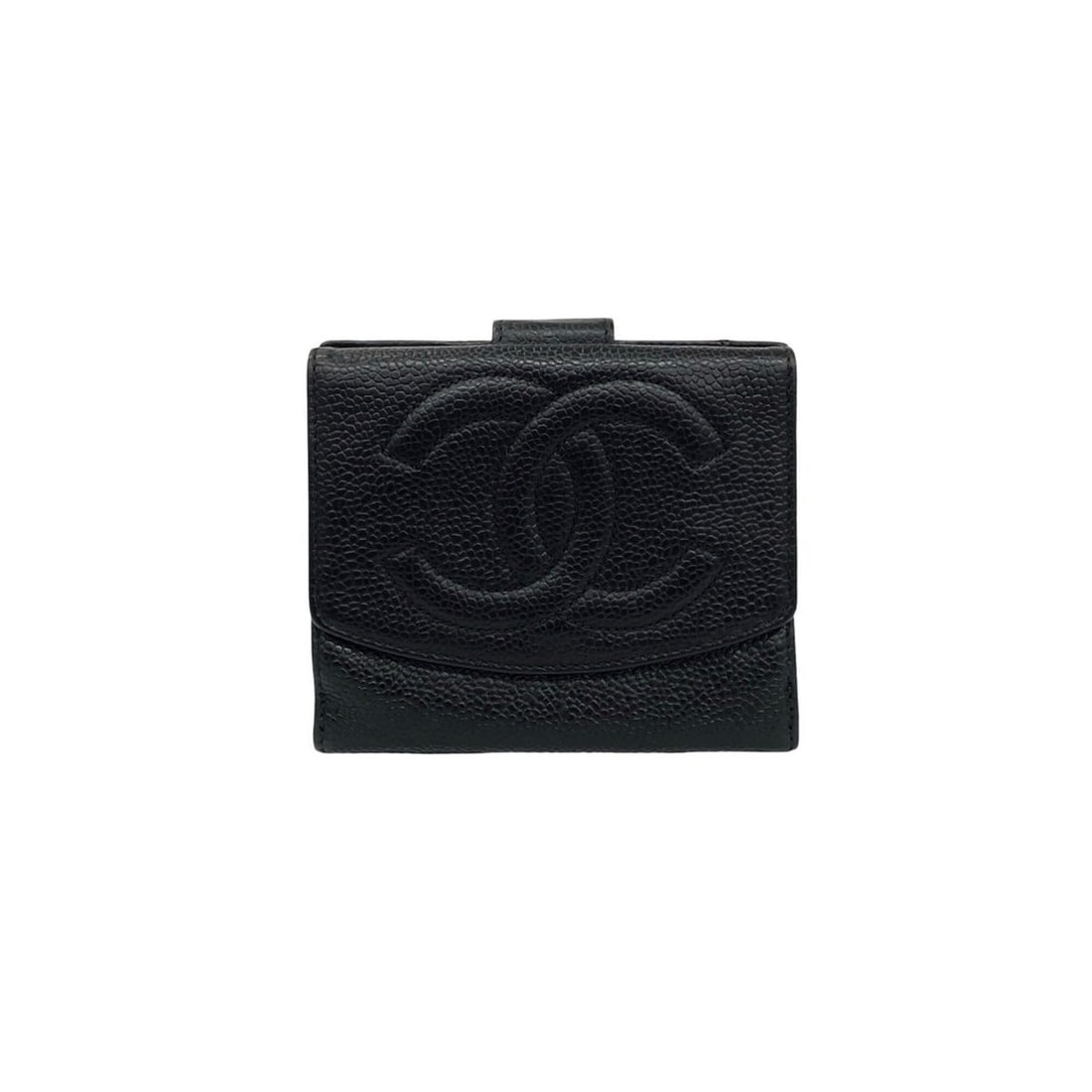 CHANEL Vintage Coco Mark Caviar Skin Bi-fold Wallet Mini Black 24551: --- Catalog ---Category: SizeSize (HxWxD): 10cm x 11.5cm x 1cm / 3.93'' x 4.52'' x 0.39''Category: DesignType: Wallet (bi-fold)Color: BlackGender: WomenMaterial: Grained Calfskin Category: GeneralBran