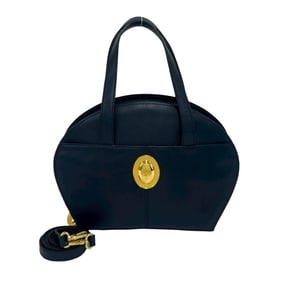 Christian Dior Vintage CD Logo Hardware Leather 2-way Handbag/Shoulder Bag Navy 83611
