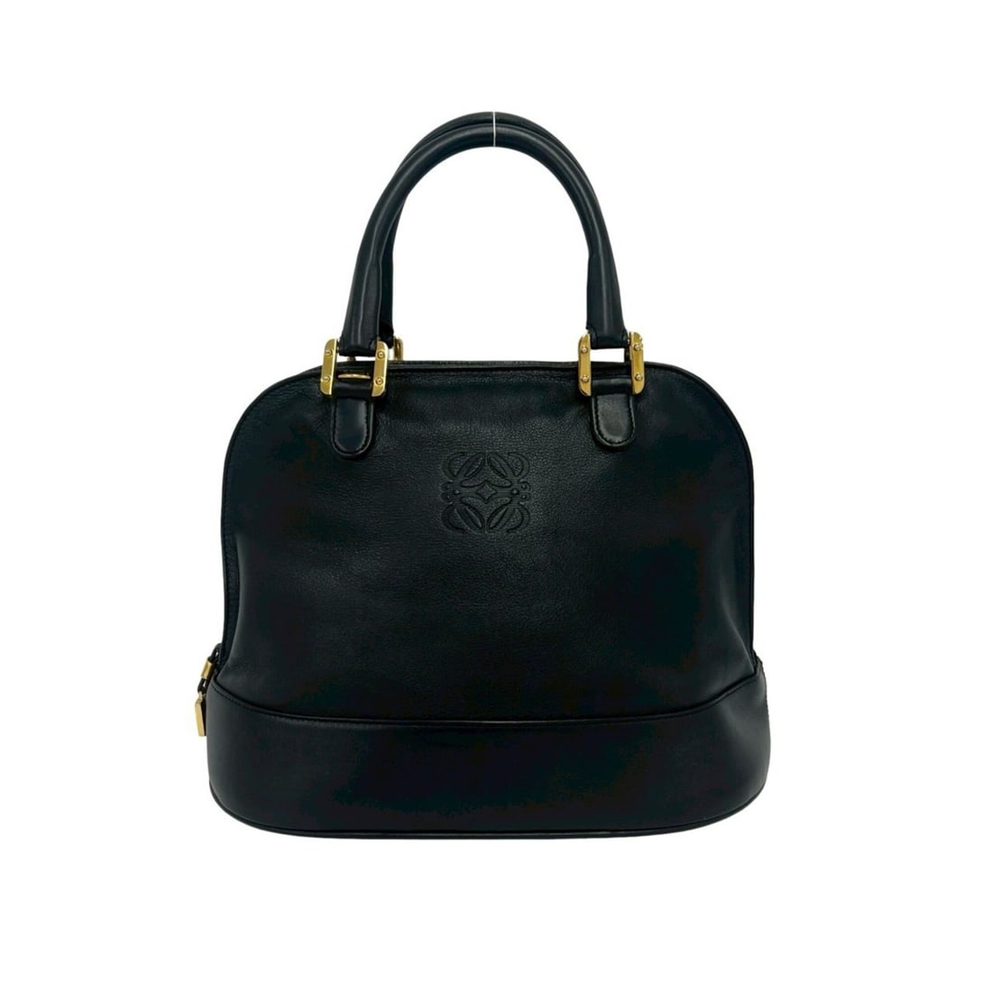 LOEWE Vintage Anagram Logo Engraved Leather Handbag Tote Bag Mini Boston Black 61956: --- Catalog ---Category: SizeSize (HxWxD): 24cm x 30cm x 16cm / 9.44'' x 11.81'' x 6.29''Category: DesignType: Boston bag, Handbag, Tote bagColor: BlackGender: WomenMaterial: Leather Category: General