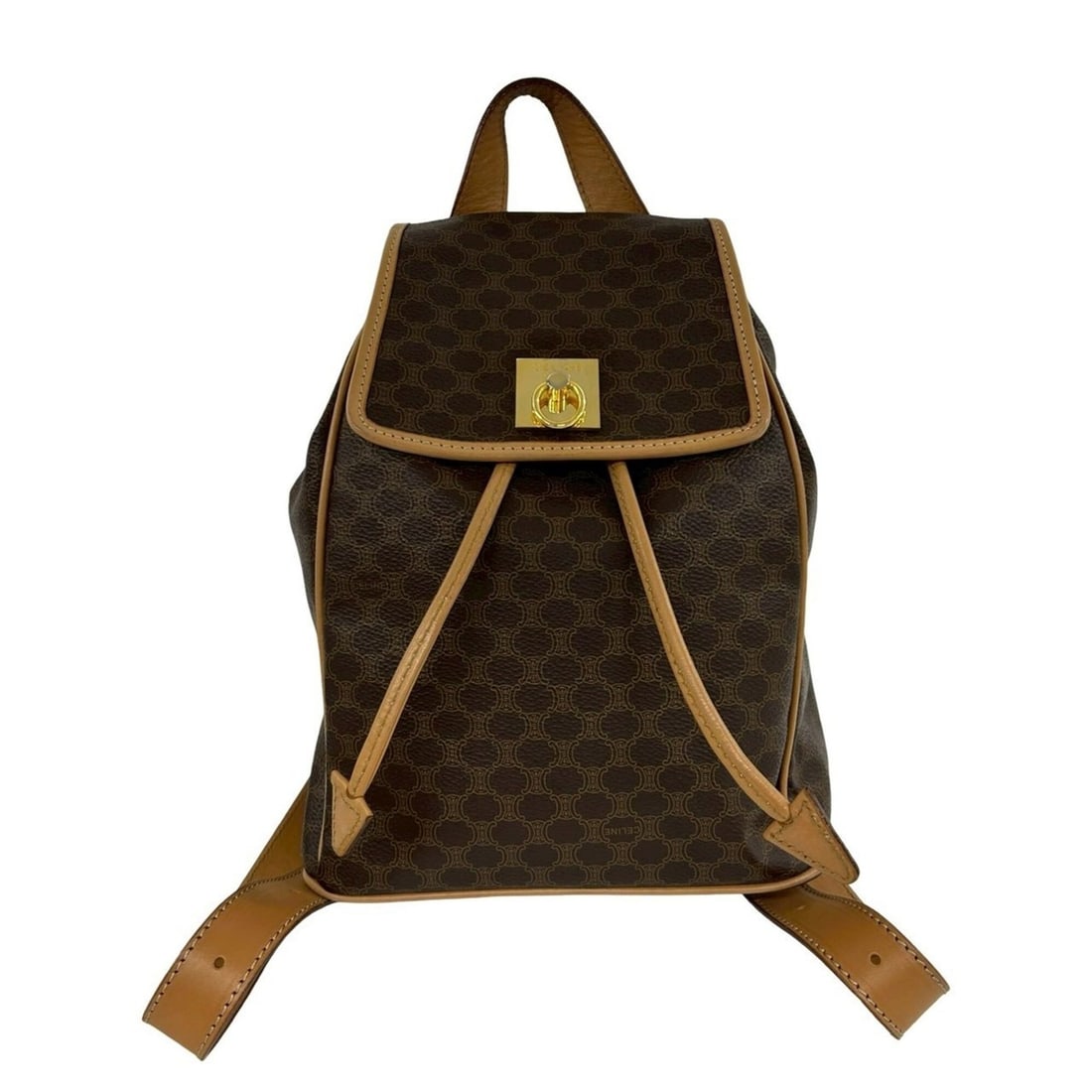 CELINE Vintage Macadam Blazon Triomphe Pattern Logo Ring Hardware Leather Backpack Daypack Brown: --- Catalog ---Category: SizeSize (HxWxD): 28cm x 20.5cm x 11.5cm / 11.02'' x 8.07'' x 4.52''Category: DesignType: BackpackColor: BrownGender: WomenMaterial: Leather , PVC Category: GeneralBrand: Celi