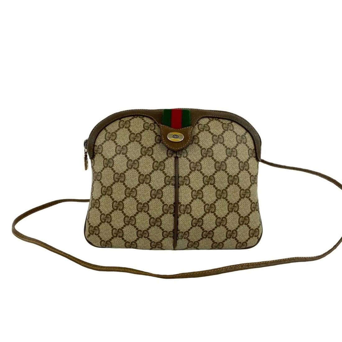 GUCCI Vintage Sherry Line GG Logo Leather Shoulder Bag/Pochette, Brown, 40561: --- Catalog ---Category: SizeSize (HxWxD): 18cm x 21.5cm x 2cm / 7.08'' x 8.46'' x 0.78''Category: DesignType: Pochette, Shoulder bagColor: Brown, Green, Red colorGender: WomenMaterial: Leather , PVC 