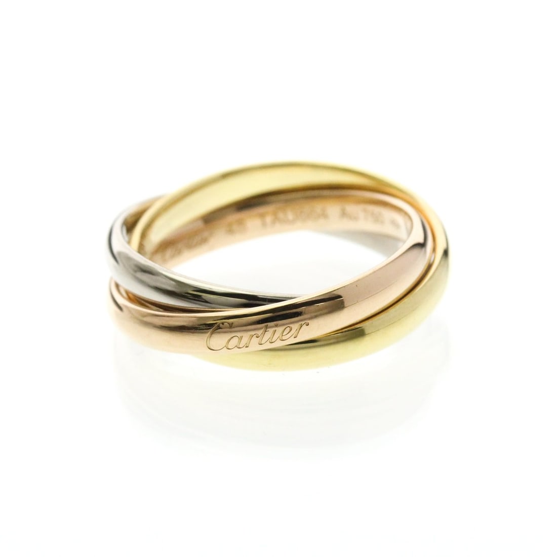 Cartier Trinity Yellow Gold (18K),Pink Gold (18K),White Gold (18K) Fashion No Stone Band Ring Gold: --- Catalog ---Category: SizeWidth: 2.5mm / 0.1''Weight: 5.8g / 0.2oz.JP Size: 8US Size: 4 1/2Brand Size: 48Category: DesignType: Band ringColor: GoldMetal: Gold, White GoldStone: No StoneStyle:
