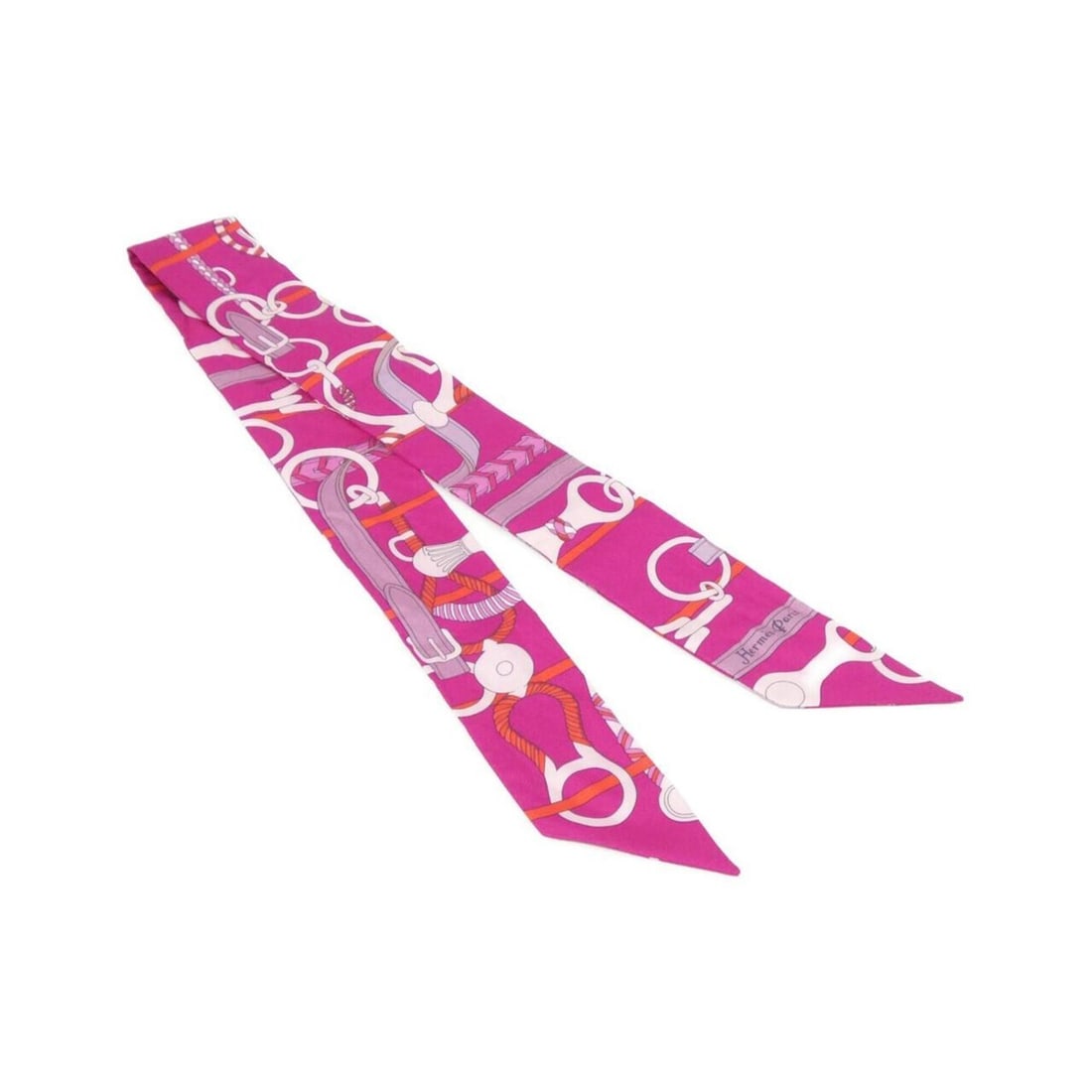 Hermes Panoplie Equestre Twilly 063231S Scarf/Muffler: --- Catalog ---Category: SizeSize (LxW): 86cm x 5cm / 33.85'' x 1.96''Category: DesignType: ScarfColor: Fuchsia, PinkGender: WomenMaterial: Silk Category: GeneralMPN: 063231SBrand: Hermes--- Item