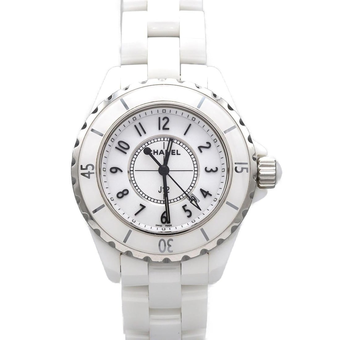 Chanel J12 33mm Ceramic H0968 Quartz Watch: --- Catalog ---Category: SizeWrist Size: 18cm / 7.08''Case Diameter: 33mm / 1.3''Category: DesignType: WristwatchGender: WomenColor (Dial): WhiteMaterial (Band): CeramicMaterial (Case):