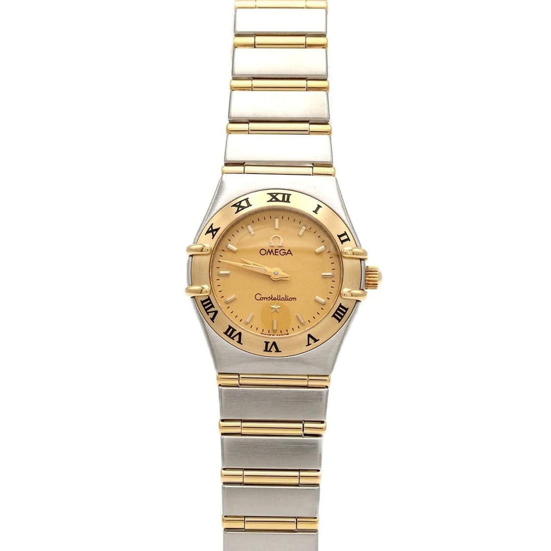 Omega Constellation Mini Two-Tone 1262.10 SSxYG Quartz Watch: --- Catalog ---Category: SizeWrist Size: 14cm / 5.51''Case Diameter: 22.5mm / 0.89''Category: DesignType: WristwatchGender: WomenColor (Dial): GoldMaterial (Band): Stainless steel, Yellow goldMaterial