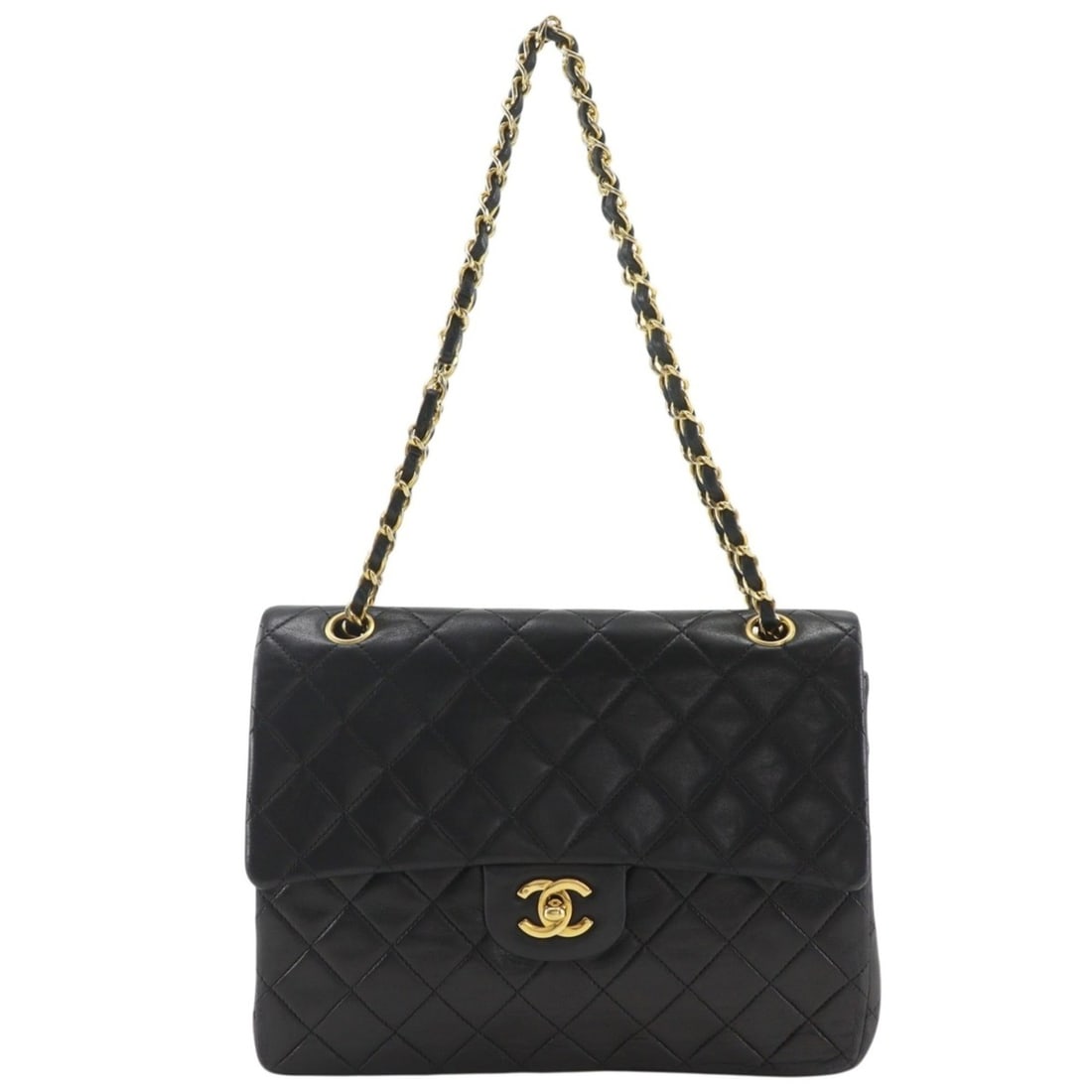 Chanel Matelassé Chain Shoulder Bag, Double Flap, Chain, Lambskin, Black, A5 Size, Turn-Lock,: --- Catalog ---Category: SizeSize (HxWxD): 19cm x 25cm x 7cm / 7.48'' x 9.84'' x 2.75''Category: DesignType: Shoulder bagColor: BlackGender: WomenMaterial: Leather Leather/Fur Type: LambskinCategory: 