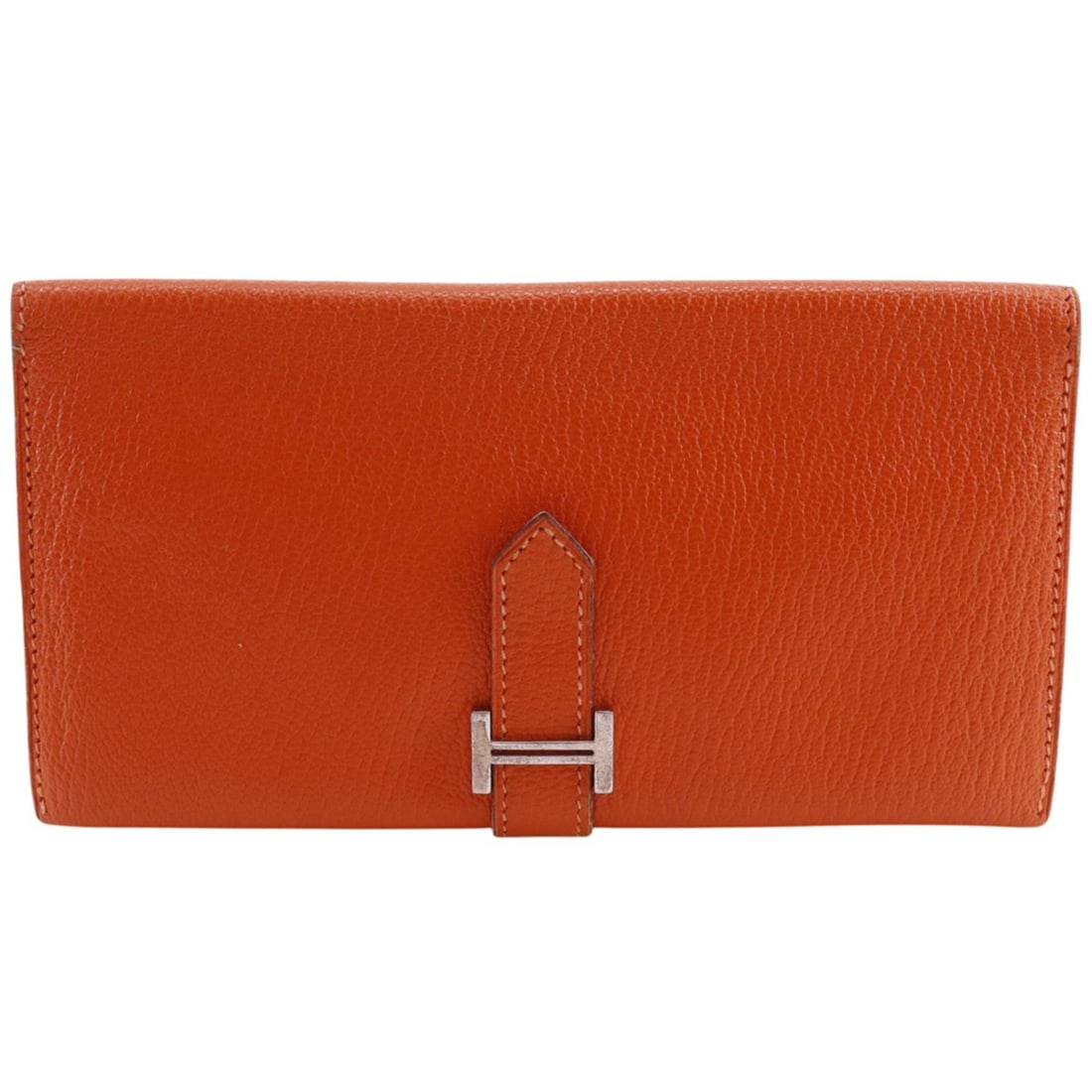 Hermes Bearn Classic Long Wallet, Chevre Leather, 2003 Model, Orange/Silver Hardware, ?G (Unisex) (1 of 18)
