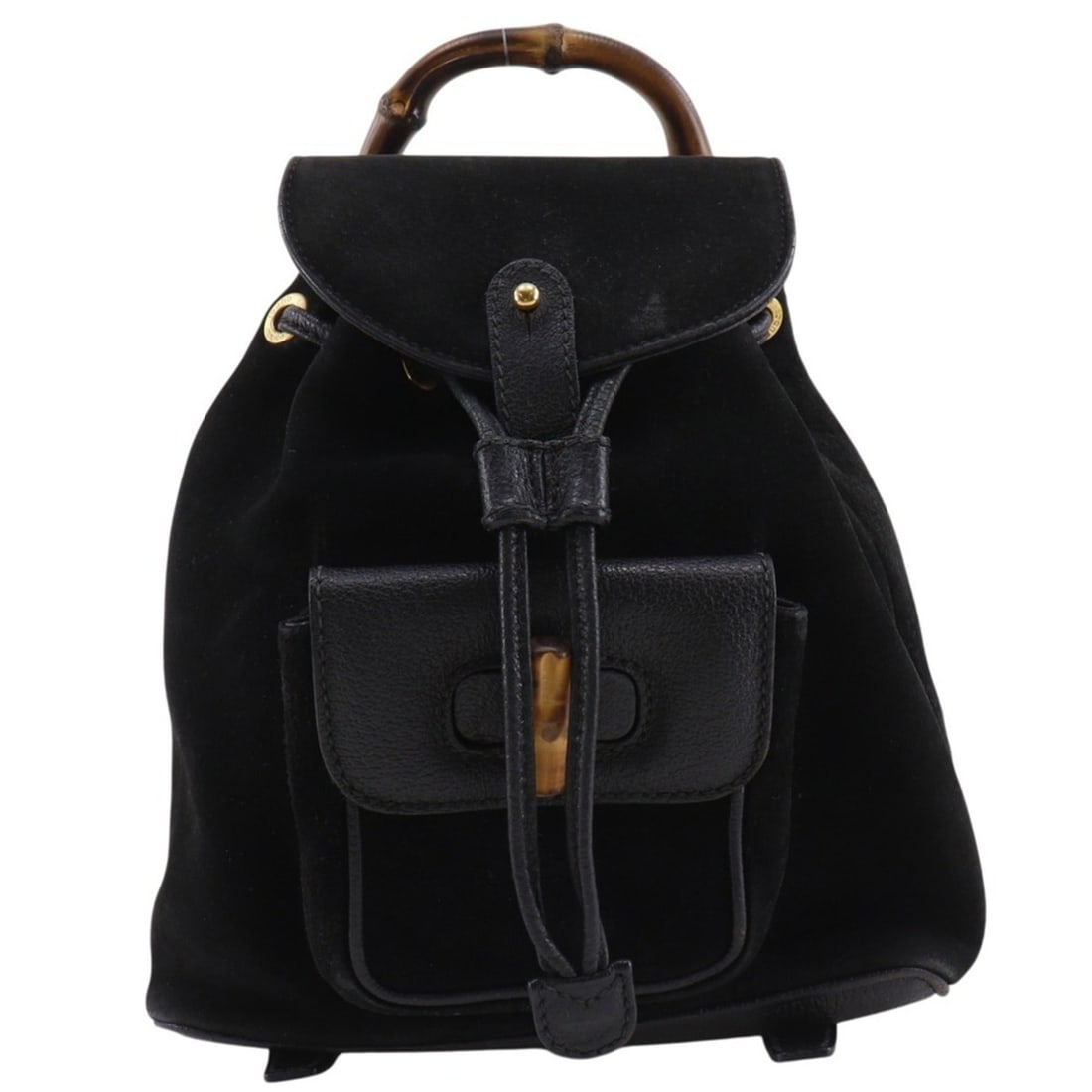 Gucci Bamboo Backpack/Daypack, Old Suede, Black, 2-way, Flap, Women's: --- Catalog ---Category: SizeSize (HxWxD): 23cm x 21cm x 7cm / 9.05'' x 8.26'' x 2.75''Category: DesignType: BackpackColor: BlackGender: WomenMaterial: Suede Category: GeneralBrand: Gucci--- Item List