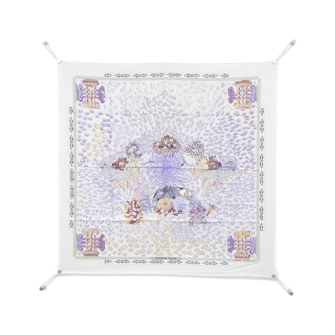 Hermes RENCONTRE OCEANE Carre Scarf Muffler: --- Catalog ---Category: SizeSize (LxW): 90cm x 90cm / 35.43'' x 35.43''Category: DesignType: ScarfGender: WomenMaterial: Silk Category: GeneralBrand: Hermes--- Item List ---Section: