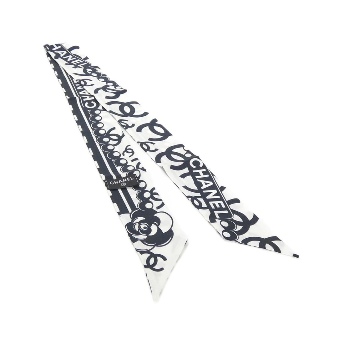 Chanel AAB703 Hairband: --- Catalog ---Category: SizeSize (LxW): 1.2m x 6cm / 47.24'' x 2.36''Category: DesignType: ScarfColor: Black, WhiteGender: WomenMaterial: Silk Category: GeneralBrand: Chanel--- Item List ---Section: