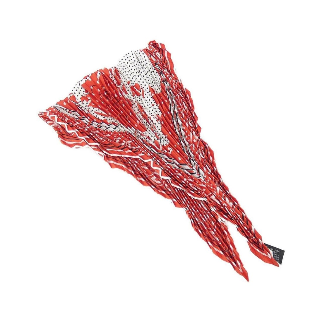 Hermes Bandana Pleated Scarf Muffler: --- Catalog ---Category: SizeSize (LxW): 55cm x 55cm / 21.65'' x 21.65''Category: DesignType: BandanaColor: Black, Red color, WhiteGender: WomenMaterial: Silk Category: GeneralBrand: Hermes--- Item Li