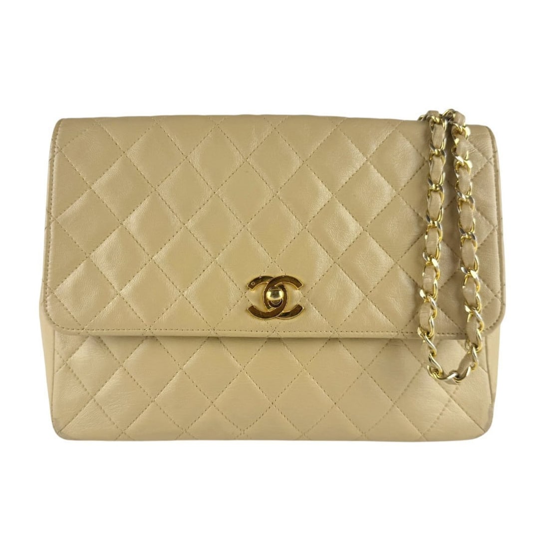 Chanel CHANEL Shoulder Bag Lambskin Beige Gold Women's z9582 (1 of 13)
