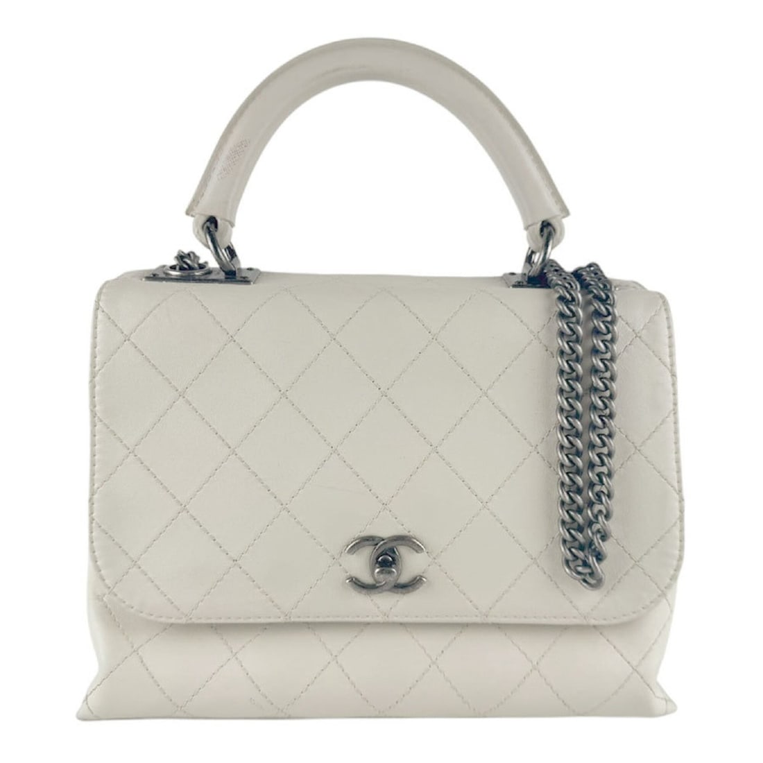 Chanel CHANEL Handbag Shoulder Bag Leather Metal Ivory Women's z9583 (1 of 14)