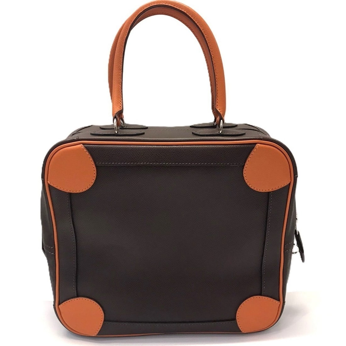 Hermes Omnibus PM handbag, dark brown and orange, Veau Epsom leather, ?H stamp.: --- Catalog ---Category: SizeSize (HxWxD): 21cm x 25cm x 8.5cm / 8.26'' x 9.84'' x 3.34''Category: DesignType: Handbag, PouchColor: Dark brown, OrangeGender: Men,WomenMaterial: Epsom leather Category: