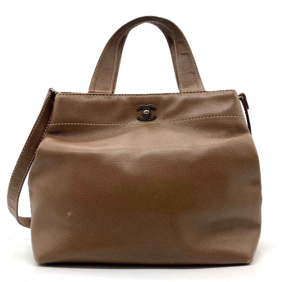Chanel Caviar Skin 2-Way Shoulder Handbag Turnlock Brown CHANEL: --- Catalog ---Category: SizeSize (HxWxD): 24cm x 30cm x 15cm / 9.44'' x 11.81'' x 5.9''Category: DesignType: Handbag, Tote bagGender: WomenMaterial: Grained Calfskin Category: GeneralBrand: Chanel---