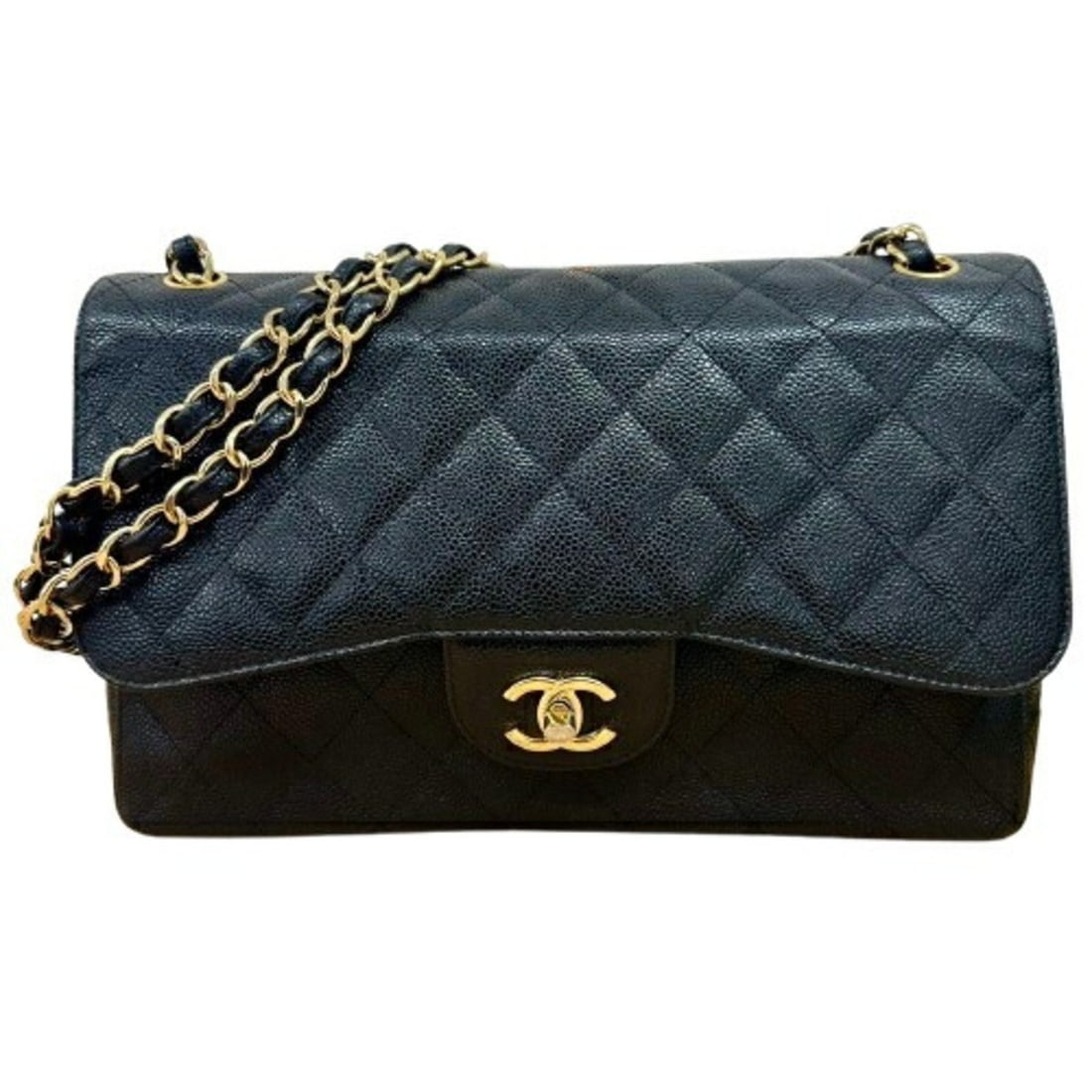 CHANEL Caviar Skin Double Flap Matelassé 30 Chain Shoulder Bag: --- Catalog ---Category: SizeSize (HxWxD): 19cm x 30cm x 8.5cm / 7.48'' x 11.81'' x 3.34''Category: DesignType: Shoulder bagColor: BlackGender: WomenMaterial: Grained Calfskin Category: GeneralBrand: 