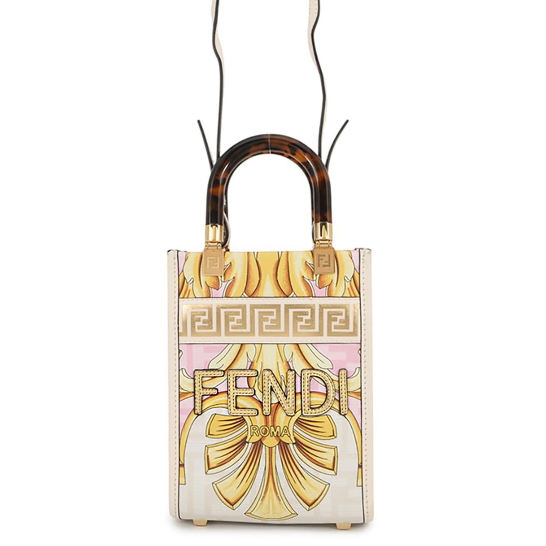 Fendi Handbag Fenderche Sunshine Shopper Mini Canvas 8BS051 2-way Shoulder Bag Versace Collaboration: --- Catalog ---Category: SizeSize (HxWxD): 17.5cm x 13cm x 6cm / 6.88'' x 5.11'' x 2.36''Category: DesignType: Handbag, Shoulder bagColor: White, YellowGender: WomenMaterial: Leather Hardware Color: G