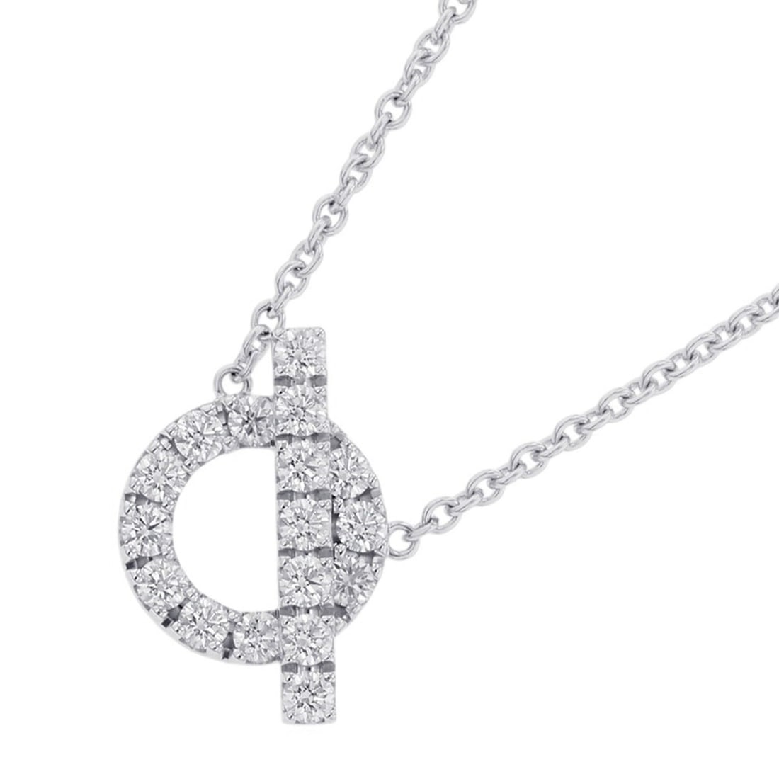 Hermes Finesse Necklace Pendant with 17 Diamonds (0.46ct total) in 18K White Gold.: --- Catalog ---Category: SizePendant Size: 10.1mm x 14.9mm / 0.39'' x 0.58''Neck Circumference: 41 cm / 16.14''Category: DesignGender: WomenMaterial: White gold (18K)Pendant Type: PendantNecklace Type