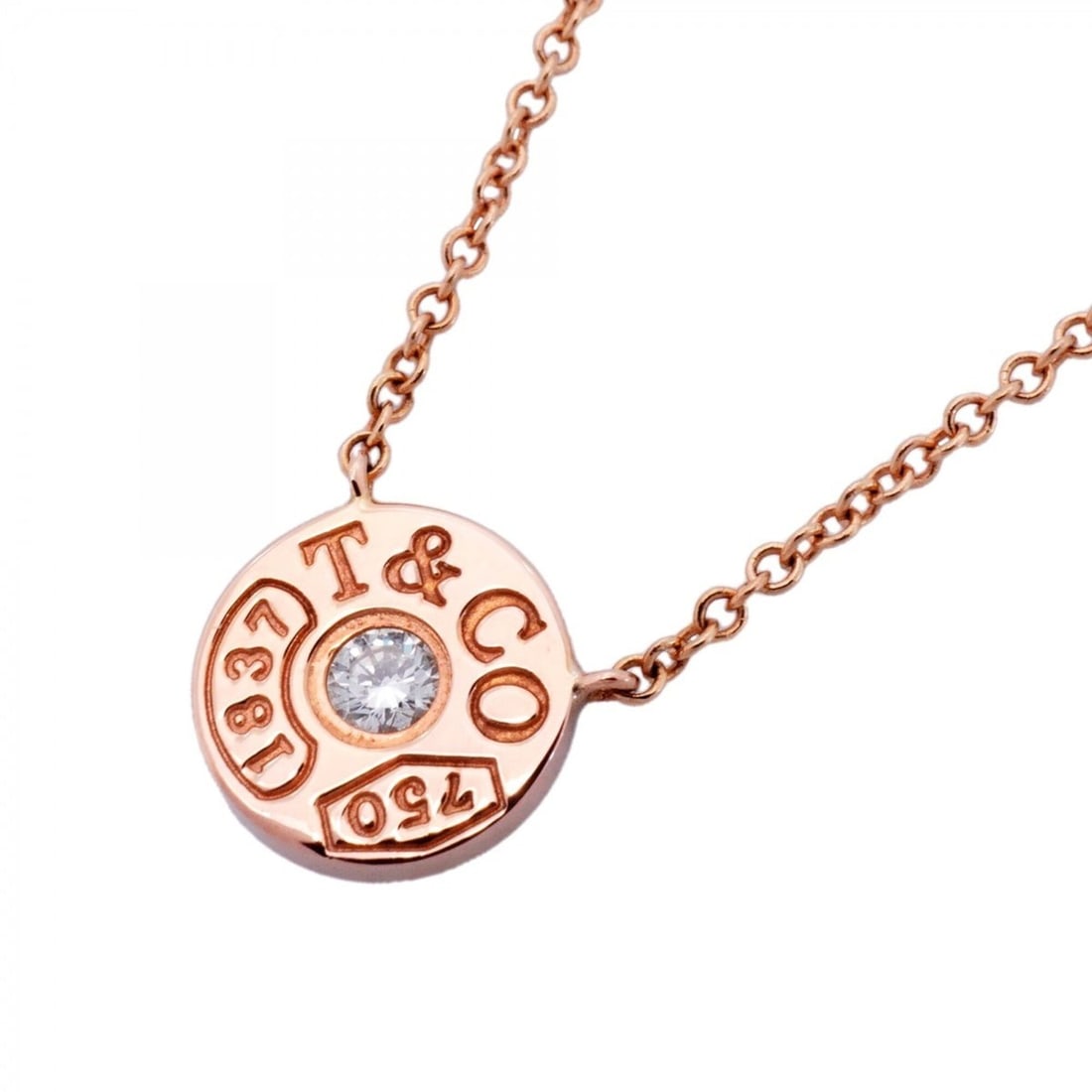 Tiffany & Co. Necklace 1837 Circle 1PD 18KPG Pink Gold Diamond Women's: --- Catalog ---Category: SizePendant Size: 8.1mm x 8.3mm / 0.31'' x 0.32''Neck Circumference: 40.5 cm / 15.94''Category: DesignStone: DiamondGender: WomenMaterial: Pink gold (18K)Necklace Type: Neckla