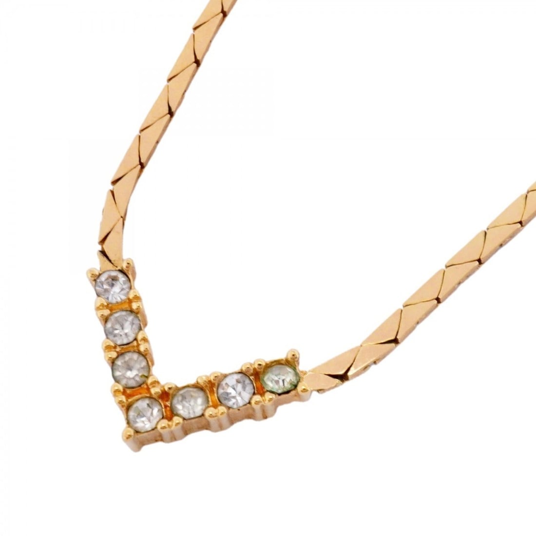 Christian Dior Necklace, V-shaped, GP Plated, Rhinestone, Gold, Women's: --- Catalog ---Category: SizePendant Size: 10.8mm x 17.2mm / 0.42'' x 0.67''Neck Circumference: 38 cm - 43 cm / 14.96'' - 16.92''Category: DesignColor: GoldGender: WomenMaterial: Gold plating, Rhinest