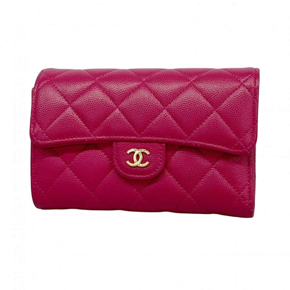 Chanel Tri-fold Wallet, Matelassé Caviar Leather, Pink, Women's: --- Catalog ---Category: SizeSize (HxWxD): 10cm x 15cm x 2cm / 3.93'' x 5.9'' x 0.78''Category: DesignColor: PinkGender: WomenMaterial: Grained Calfskin Category: GeneralBrand: Chanel--- Item List ---