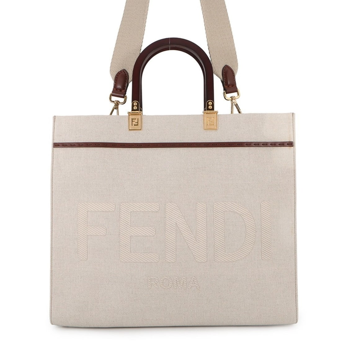 Fendi Sunshine Medium Canvas Leather Tote Bag 8BH386 FENDI 2-way Shoulder Handbag: --- Catalog ---Category: SizeSize (HxWxD): 31.5cm x 35.5cm x 15cm / 12.4'' x 13.97'' x 5.9''Category: DesignType: Handbag, Shoulder bag, Tote bagColor: Brown, IvoryGender: WomenMaterial: Canvas , Leat
