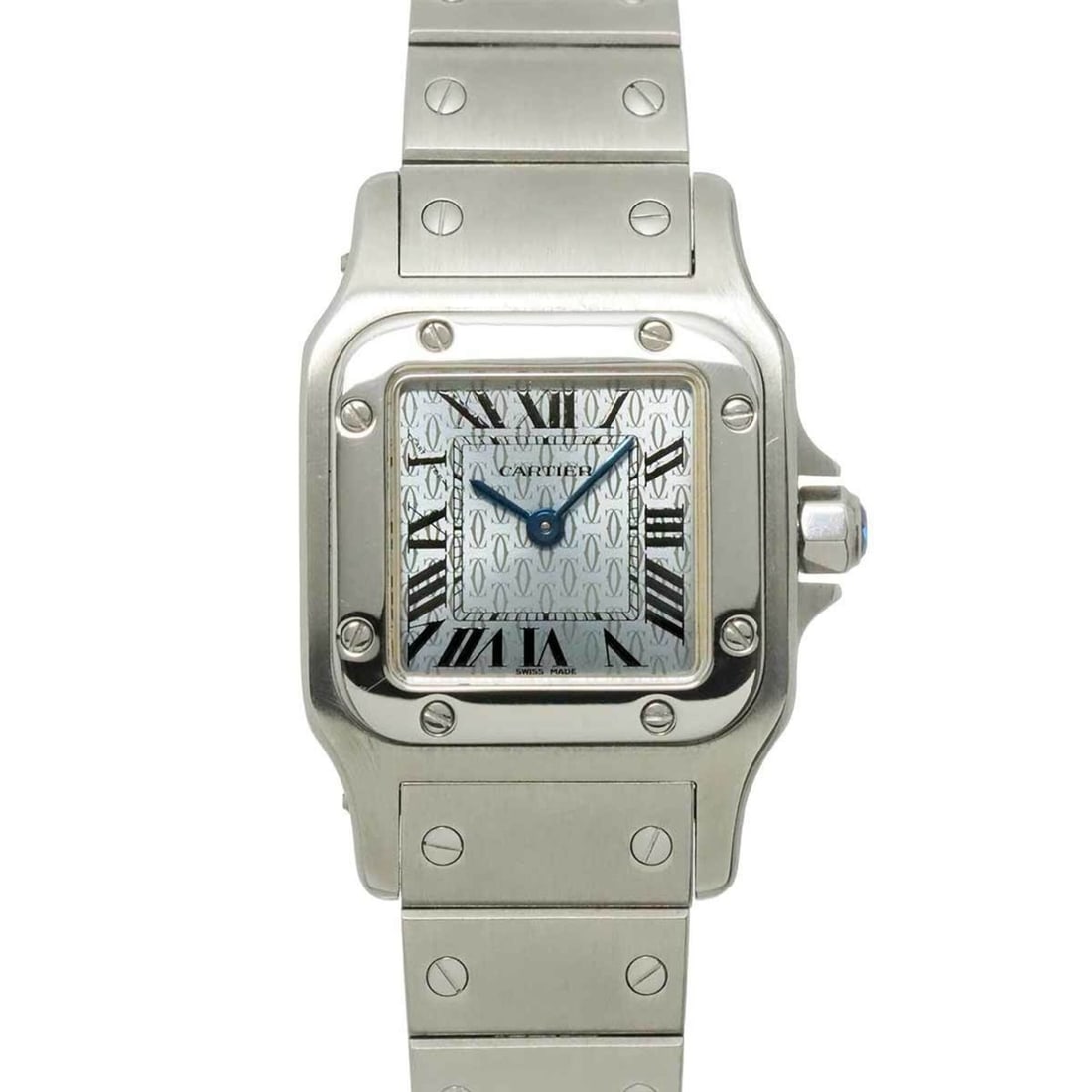 Cartier Santos Galbee SM W20064D6 Ladies' Watch, European Limited Edition, Ice Blue Quartz Watch: --- Catalog ---Category: SizeWrist Size: 16.5cm / 6.49''Case Diameter: 24mm / 0.94''Category: DesignType: WristwatchGender: WomenColor (Dial): Ice blueMaterial (Band): Stainless steelMaterial (Case): 