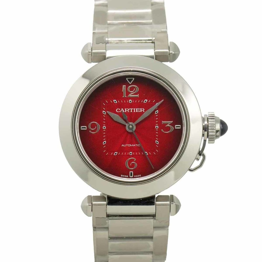 Cartier Pasha de WSPA0032 Boys' Watch Red Automatic Self-winding: --- Catalog ---Category: SizeWrist Size: 17cm / 6.69''Case Diameter: 35mm / 1.38''Category: DesignType: WristwatchGender: BoysColor (Dial): Red colorMaterial (Band): Stainless steelMaterial (Case): St