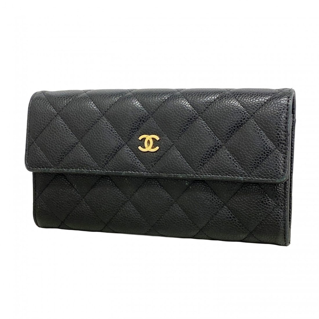 Chanel long wallet, Matelassé caviar leather, black, women's. (1 of 13)