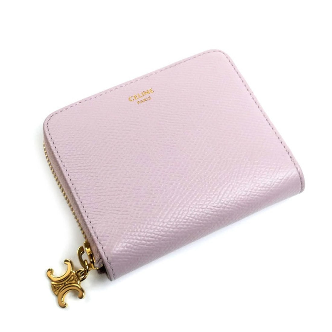 CELINE Small Zip Wallet with Triomphe Charm, Bi-fold Wallet, Bleach Pink, 10N993FVO.25BD, Women's: --- Catalog ---Category: SizeSize (HxWxD): 8.5cm x 10.5cm x 2cm / 3.34'' x 4.13'' x 0.78''Category: DesignType: Wallet (bi-fold)Color: GoldGender: WomenMaterial: Leather Leather/Fur Type: CalfskinCate