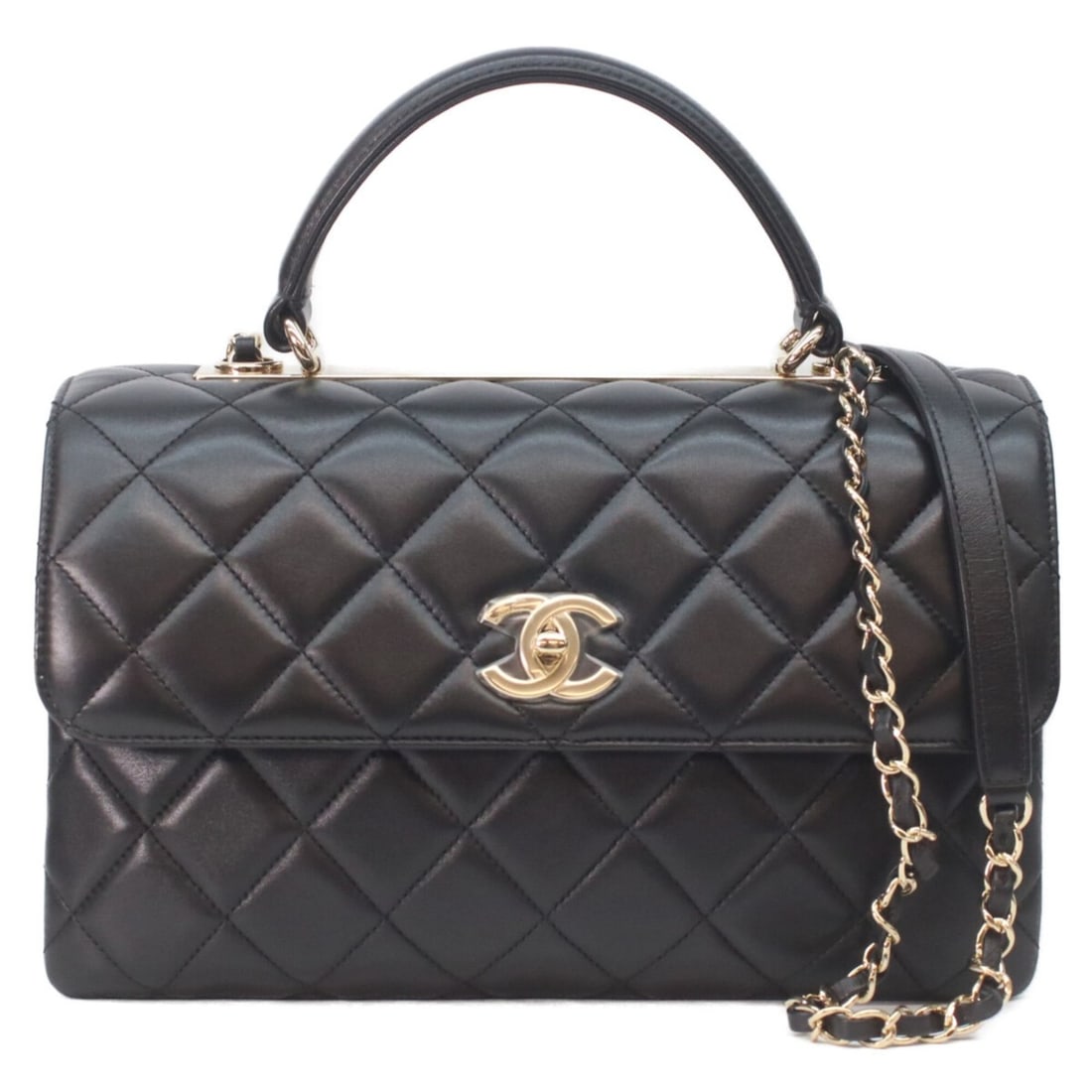 CHANEL A69923 Black Lambskin Gold Hardware Trendy CC 2-Way Handbag Shoulder Bag for Women: --- Catalog ---Category: SizeSize (HxWxD): 18cm x 30cm x 12cm / 7.08'' x 11.81'' x 4.72''Category: DesignType: Handbag, Shoulder bagColor: BlackGender: WomenMaterial: Leather Hardware Color: GoldLeath