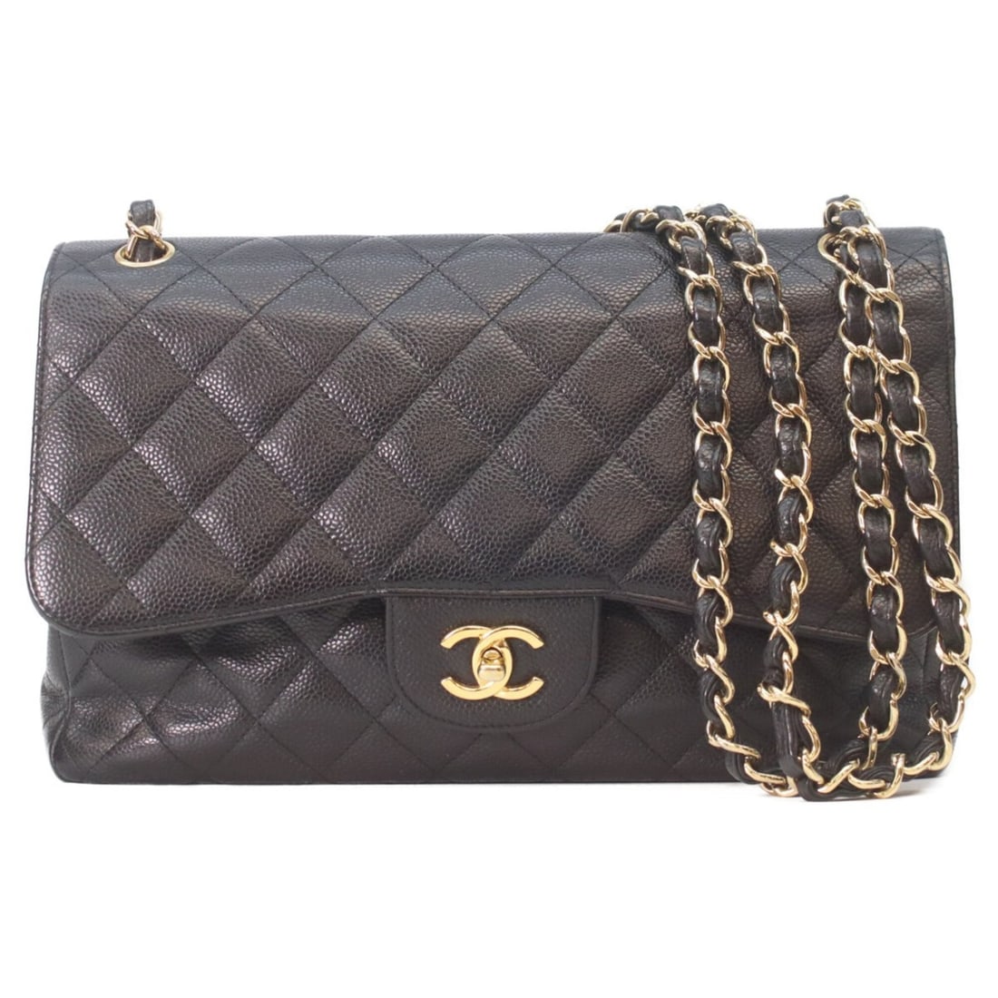 CHANEL A58600 Black Caviar Leather Gold Hardware Double Flap Large Matelassé 30 Shoulder Bag for: --- Catalog ---Category: SizeSize (HxWxD): 19cm x 30cm x 8cm / 7.48'' x 11.81'' x 3.14''Category: DesignType: Shoulder bagColor: BlackGender: WomenMaterial: Grained Calfskin Hardware Color: GoldCatego