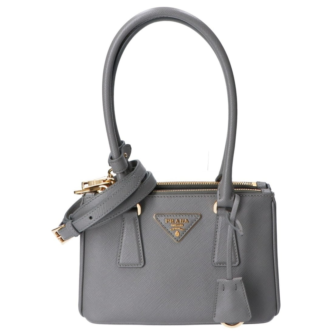 PRADA 1BA906 Grey Galleria Saffiano Leather Mini Bag Handbag TU ARDESIA Women's: --- Catalog ---Category: SizeSize (HxWxD): 14cm x 21cm x 11cm / 5.51'' x 8.26'' x 4.33''Category: DesignType: HandbagColor: ArdesiaGender: WomenMaterial: Leather Leather/Fur Type: Saffiano leatherCate