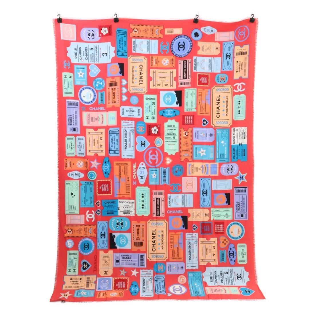 CHANEL Coco Mark Ticket Design Cotton Silk Stole, Coral Tone, Women's: --- Catalog ---Category: SizeSize (LxW): 2m x 1.36m / 78.74'' x 53.54''Category: DesignType: StoleGender: WomenMaterial: Cotton Category: GeneralBrand: Chanel--- Item List ---Section: ConditionRanking