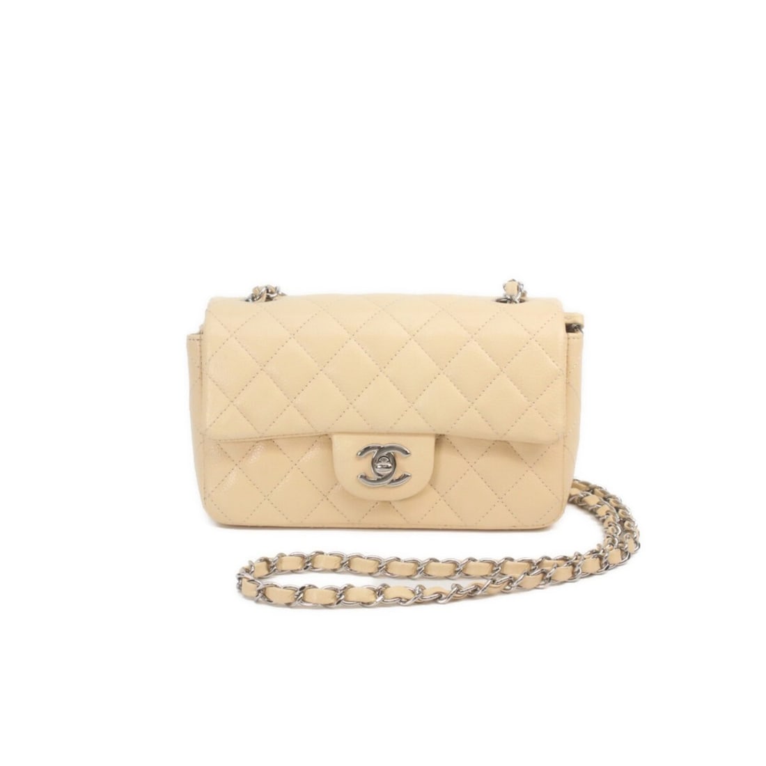CHANEL A69900 Beige Caviar Leather Mini Matelassé 20 Shoulder Bag with Silver Hardware - Women's: --- Catalog ---Category: SizeSize (HxWxD): 12cm x 20cm x 6cm / 4.72'' x 7.87'' x 2.36''Category: DesignType: Shoulder bagColor: Light beigeGender: WomenMaterial: Grained Calfskin Hardware Color: Silve