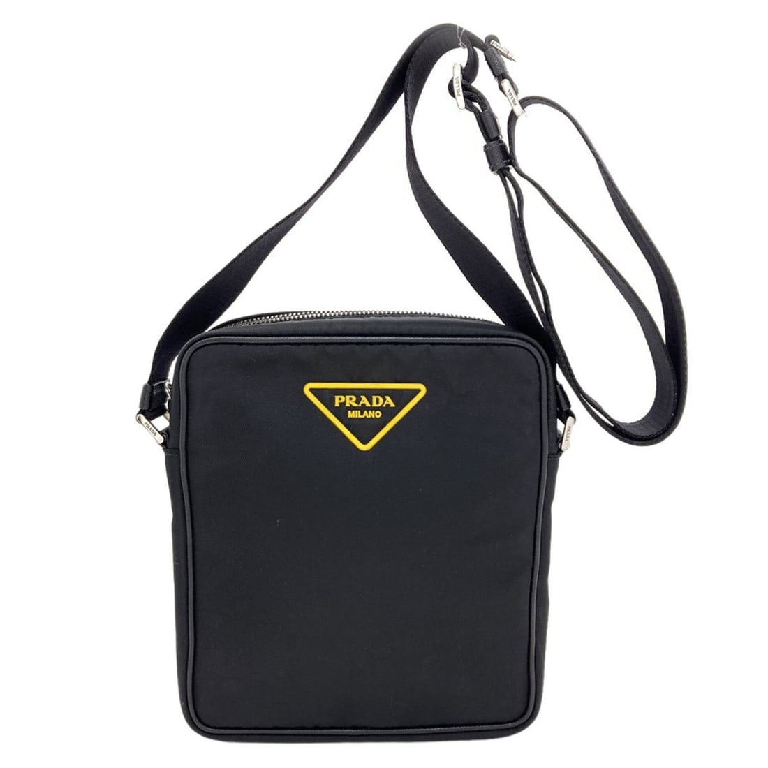 Prada Logo Shoulder Bag, Nylon, Women's PRADA: --- Catalog ---Category: SizeSize (HxWxD): 20cm x 18cm x 5cm / 7.87'' x 7.08'' x 1.96''Category: DesignType: Pouch, Shoulder bagColor: BlackGender: WomenMaterial: Nylon Category: GeneralBrand: Prada--