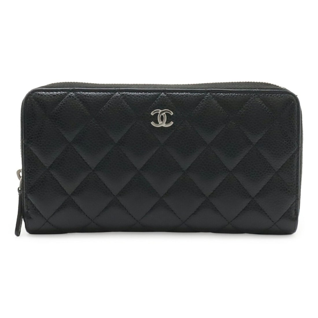 CHANEL Matelassé Coco Mark Long Zip Wallet, Round Caviar Leather, Black AP0242: --- Catalog ---Category: SizeSize (HxWxD): 10.5cm x 19.5cm / 4.13'' x 7.67''Category: DesignType: Long wallet (bi-fold)Color: BlackGender: WomenMaterial: Grained Calfskin Category: GeneralMPN: AP0242B