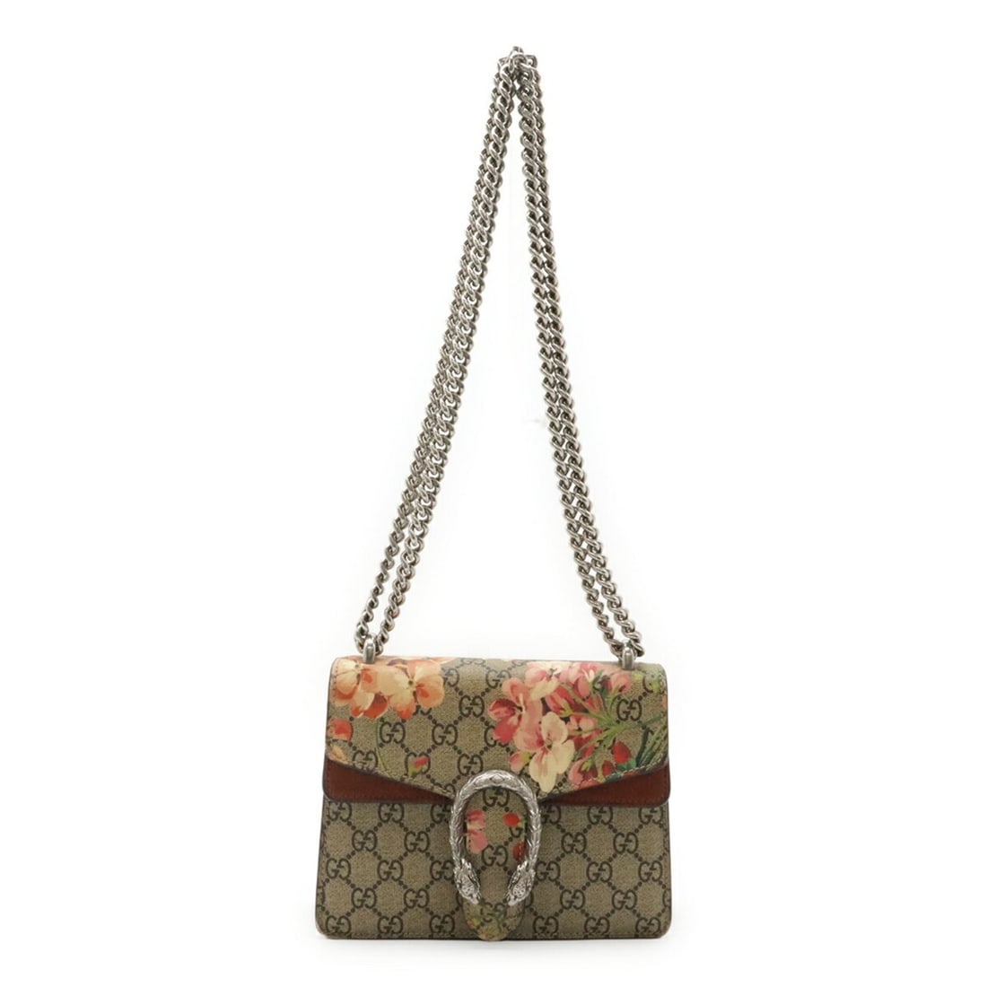 GUCCI Dionysus GG Blooms Chain Bag Shoulder Tiger Head Beige Pink Multi 421970: --- Catalog ---Category: SizeSize (HxWxD): 16.5cm x 20cm x 5cm / 6.49'' x 7.87'' x 1.96''Category: DesignType: Shoulder bagColor: Beige, Multi-color, PinkGender: WomenMaterial: Coated canvas , Suede C