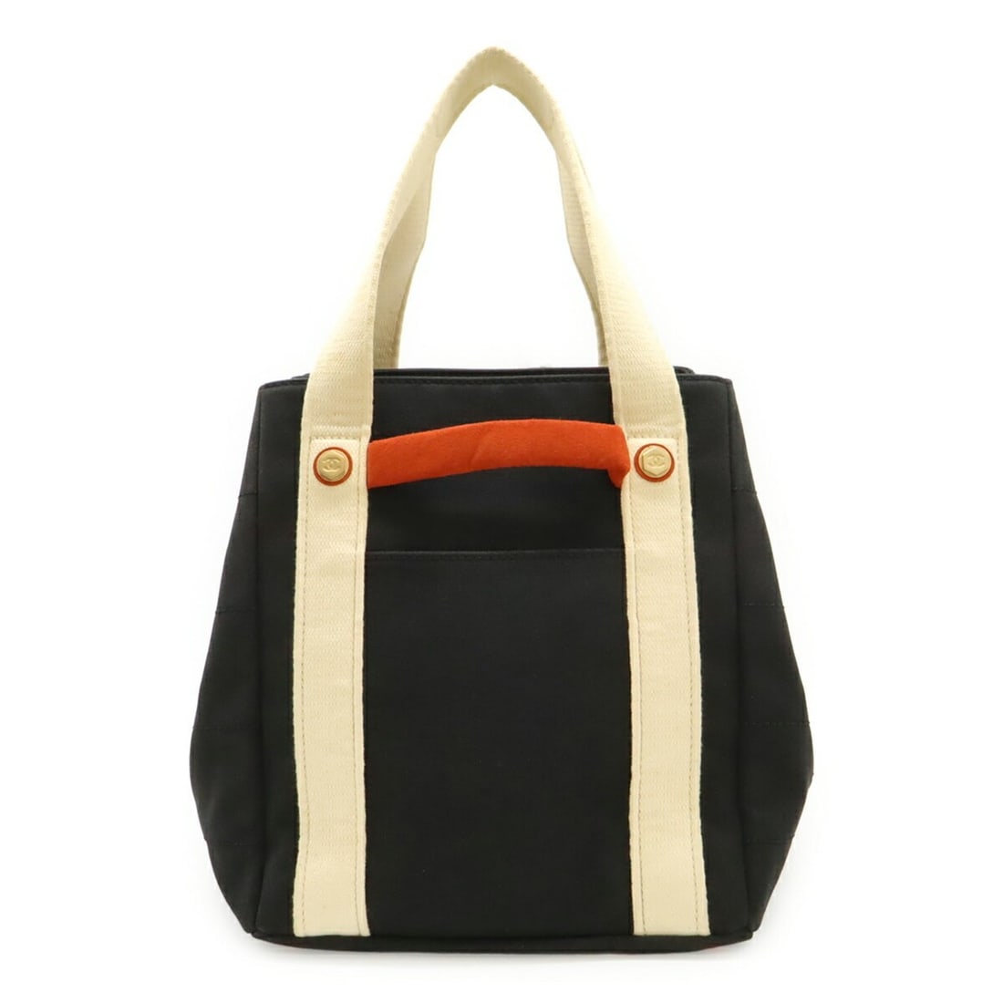 CHANEL Chocolate Bar Tote Bag Shoulder Canvas Leather Black Ivory Red: --- Catalog ---Category: SizeSize (HxWxD): 30.5cm x 27cm x 26.5cm / 12'' x 10.62'' x 10.43''Category: DesignType: Shoulder bag, Tote bagColor: Black, Ivory, Red colorGender: WomenMaterial: Canvas , Le