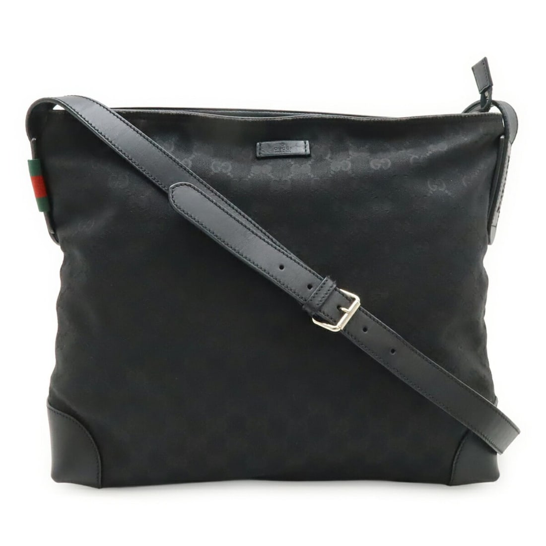 GUCCI GG Canvas Sherry Line Shoulder Bag, Leather, Black, Green, Red, 308930: --- Catalog ---Category: SizeSize (HxWxD): 29cm x 34cm x 10.5cm / 11.41'' x 13.38'' x 4.13''Category: DesignType: Shoulder bagColor: Black, Green, Red colorGender: WomenMaterial: Canvas , Leather Cate