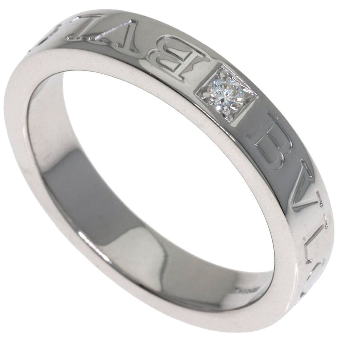 Bulgari Double Logo Diamond Ring, 18K White Gold, Women's BVLGARI: --- Catalog ---Category: SizeJP Size: 13.5US Size: 6.5Category: DesignType: Band ringStone: DiamondGender: WomenMaterial: White gold (18K)Category: GeneralBrand: Bvlgari--- Item List ---Section: Condi