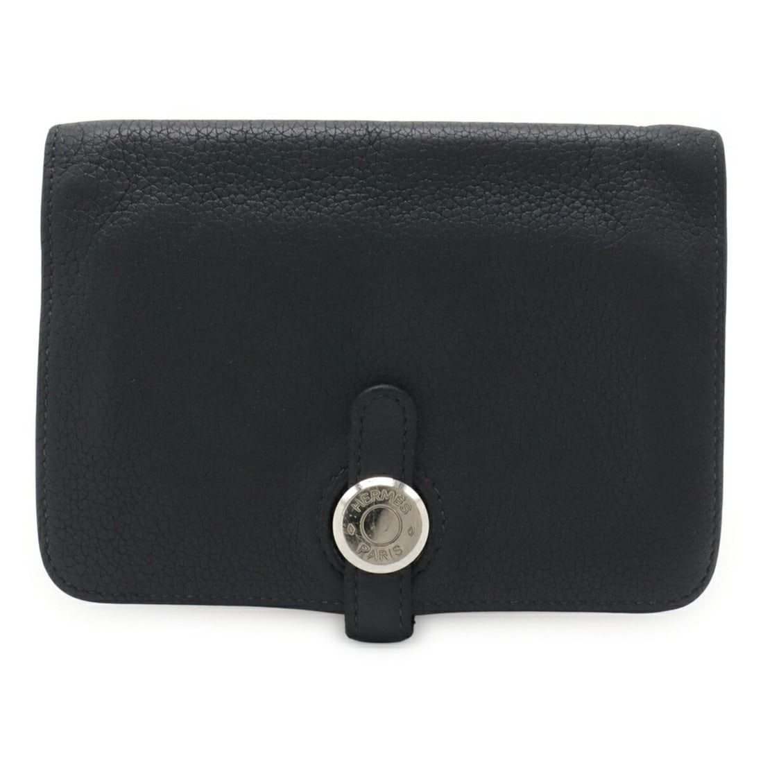 HERMES Dogon Compact Wallet/Coin Purse, Coin Card Case, Taurillon Clemence Leather, Black Navy, B: --- Catalog ---Category: SizeSize (HxWxD): 10cm x 14cm / 3.93'' x 5.51''Category: DesignType: Coin purse/coin caseColor: BlackGender: Women,MenMaterial: Taurillon clemence leather Category: GeneralBra