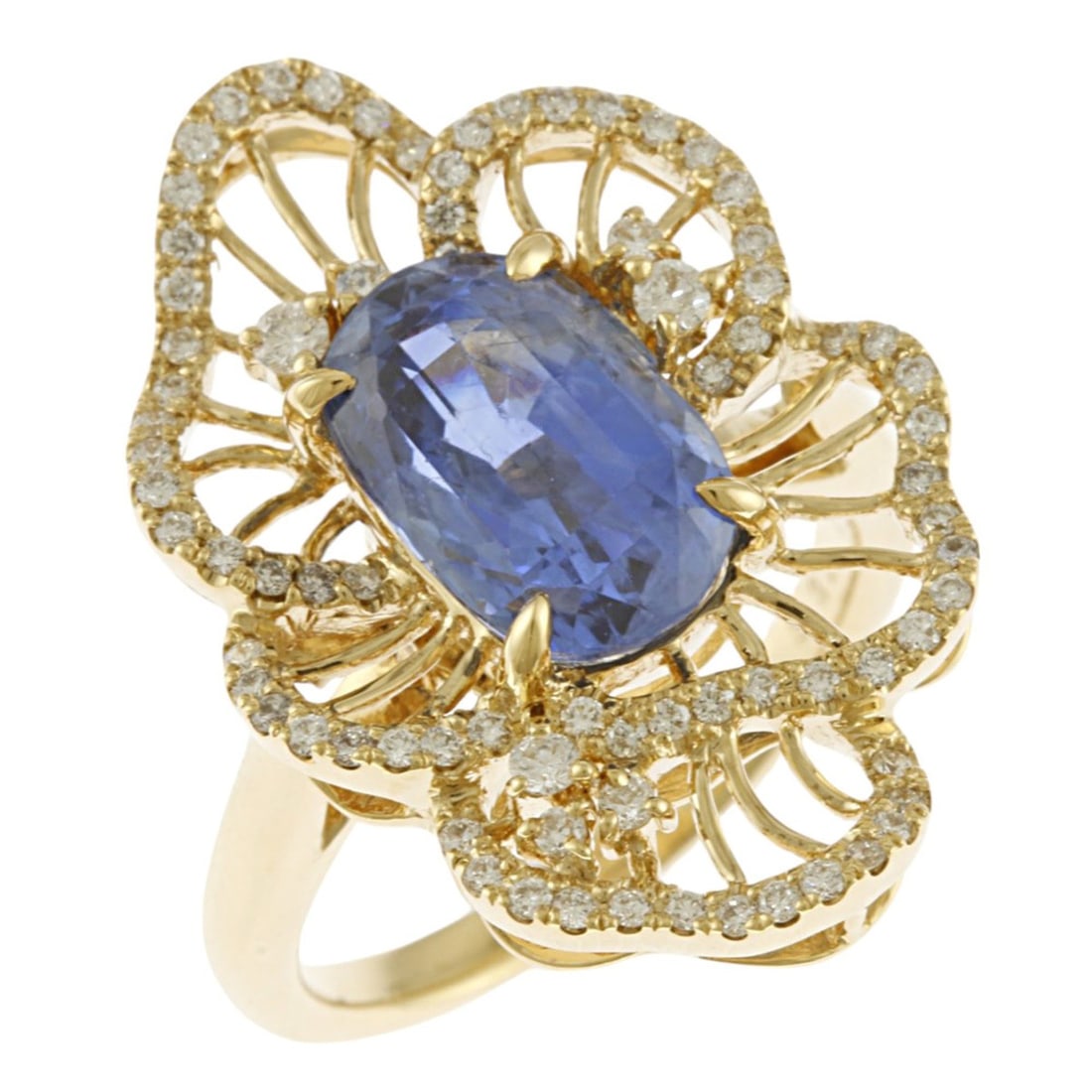 Ring, size 14, 18K gold, 5.32ct sapphire, 0.44ct diamond, women's, pre-owned, remade jewelry, with (1 of 11)