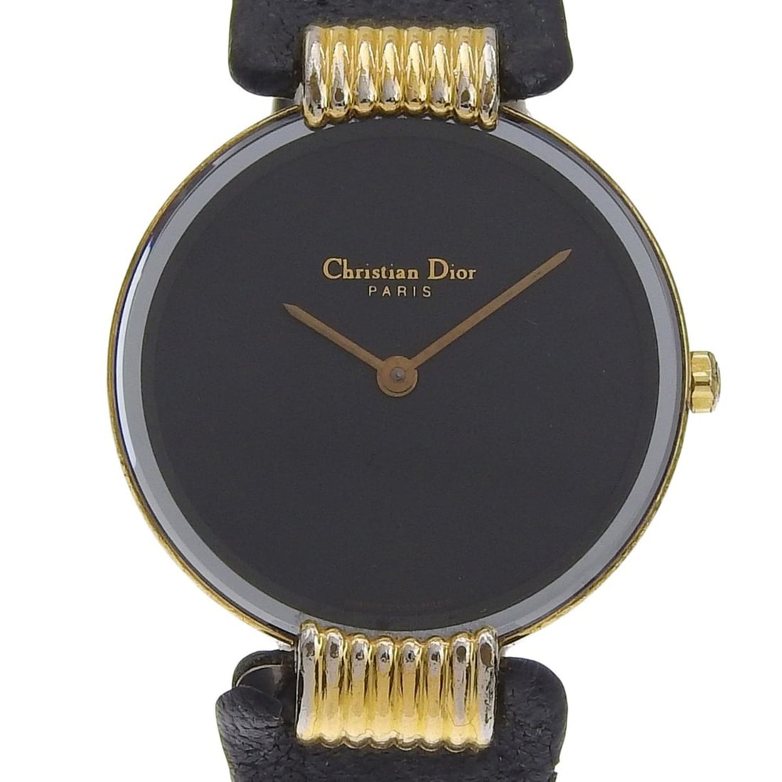 Christian Dior Bakira Watch 46.153-4 Gold Plated x Leather Strap Quartz Analog Black Dial Women's: --- Catalog ---Category: SizeWrist Size: 14cm - 17cm / 5.51'' - 6.69''Case Diameter: 25mm / 0.98''Category: DesignType: WristwatchGender: WomenColor (Dial): BlackMaterial (Band): LeatherMaterial (Case