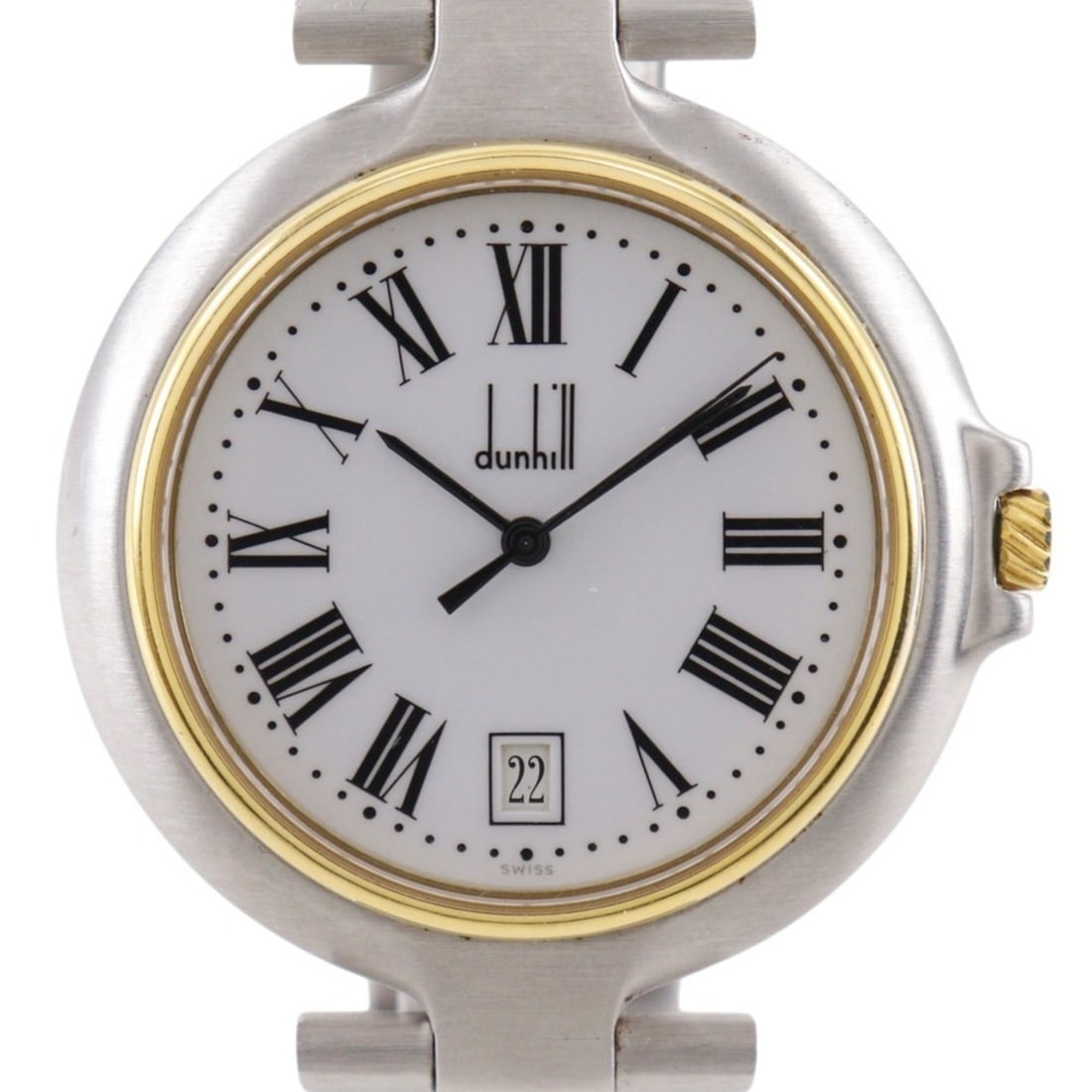 Dunhill Millennium Men's Watch, Stainless Steel x Gold Plated, Silver, Quartz, Analog, White Dial: --- Catalog ---Category: SizeWrist Size: 15.5cm / 6.1''Case Diameter: 38mm / 1.5''Category: DesignType: WristwatchGender: MenColor (Dial): WhiteMaterial (Band): Gold plated, Stainless steelMaterial (C