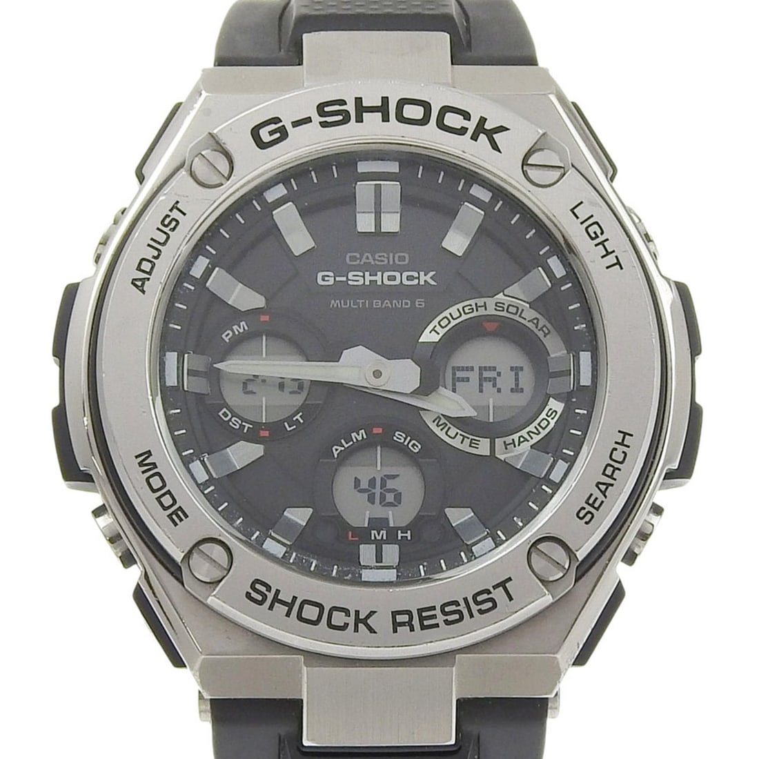 Casio G-SHOCK GST-W110 Watch, Stainless Steel x Rubber, Solar Powered, Radio-Controlled,: --- Catalog ---Category: SizeWrist Size: 15cm - 23cm / 5.9'' - 9.05''Case Diameter: 52mm / 2.05''Category: DesignType: WristwatchGender: MenColor (Dial): BlackMaterial (Band): Rubber, Stainless steelM