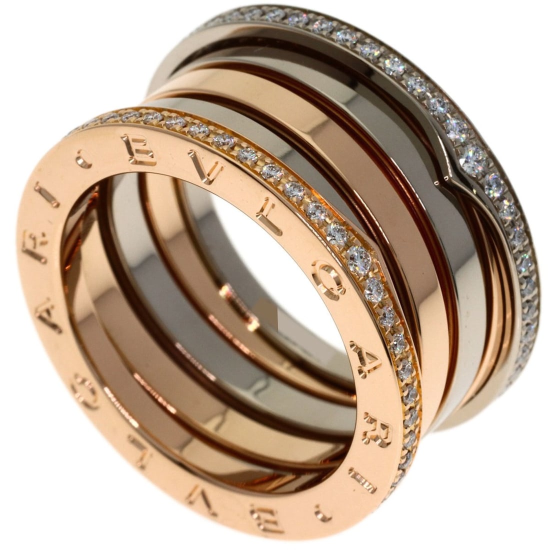 BVLGARI Perfect Mistake Diamond 4-Band Ring #54, 18K Yellow Gold/18K White Pink Gold, Women's.: --- Catalog ---Category: SizeJP Size: 14US Size: 7Category: DesignType: Band ringGender: WomenMaterial: Pink gold (18K), White gold (18K), Yellow gold (18K)Category: GeneralBrand: Bvlgari--- Item List