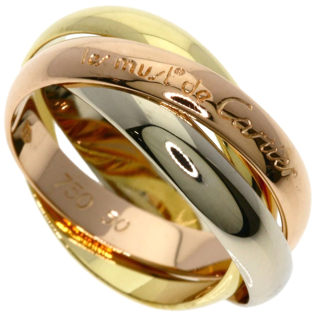 Cartier Trinity 3-Color Ring #50, 18K Yellow Gold/18K Pink White Gold, Women's.: --- Catalog ---Category: SizeJP Size: 10US Size: 5.5Category: DesignType: Band ringGender: WomenMaterial: Pink gold (18K), White gold (18K), Yellow gold (18K)Category: GeneralBrand: Cartier--- Item Li
