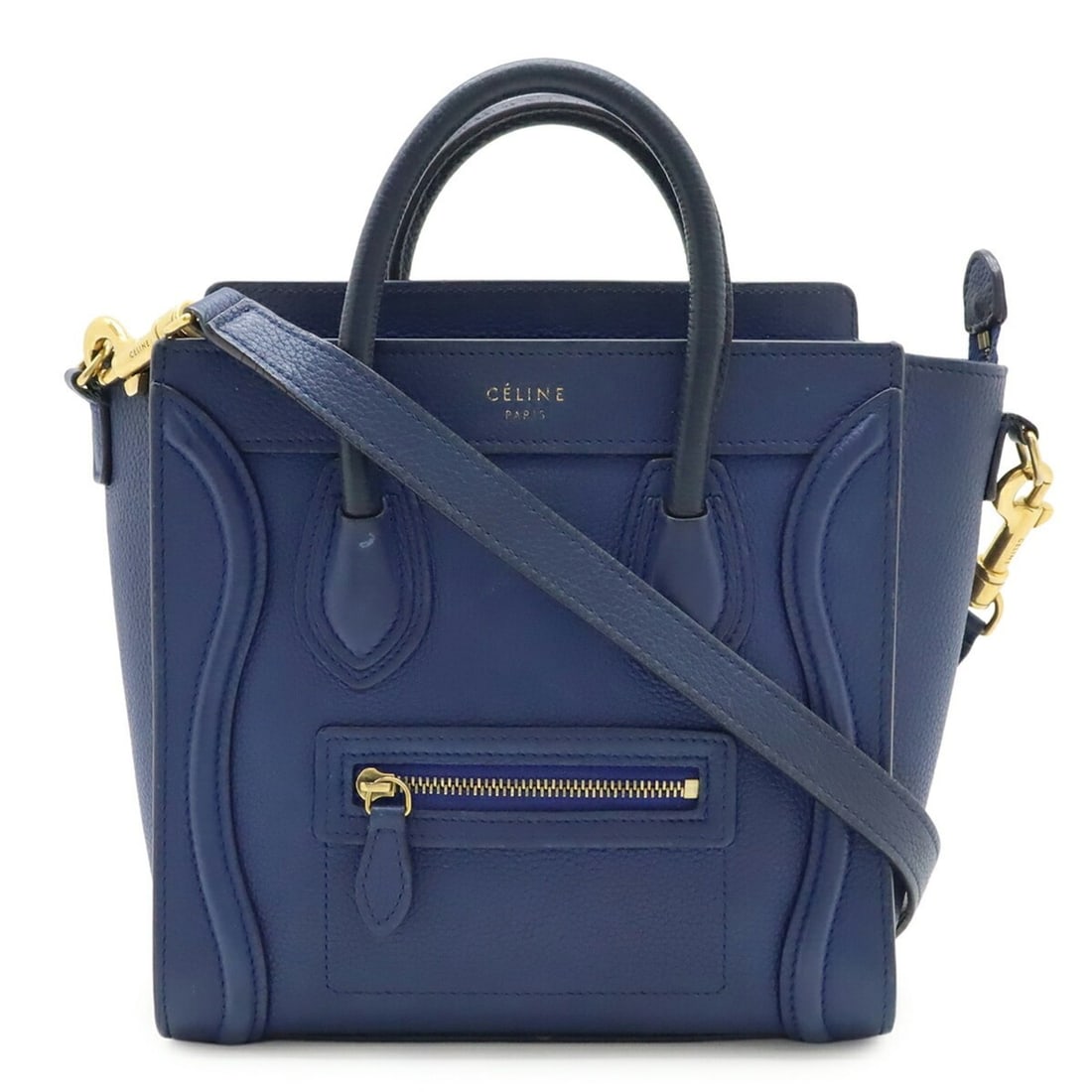 CELINE Luggage Nano Shopper Handbag Shoulder Bag Leather Blue 168243 (1 of 10)