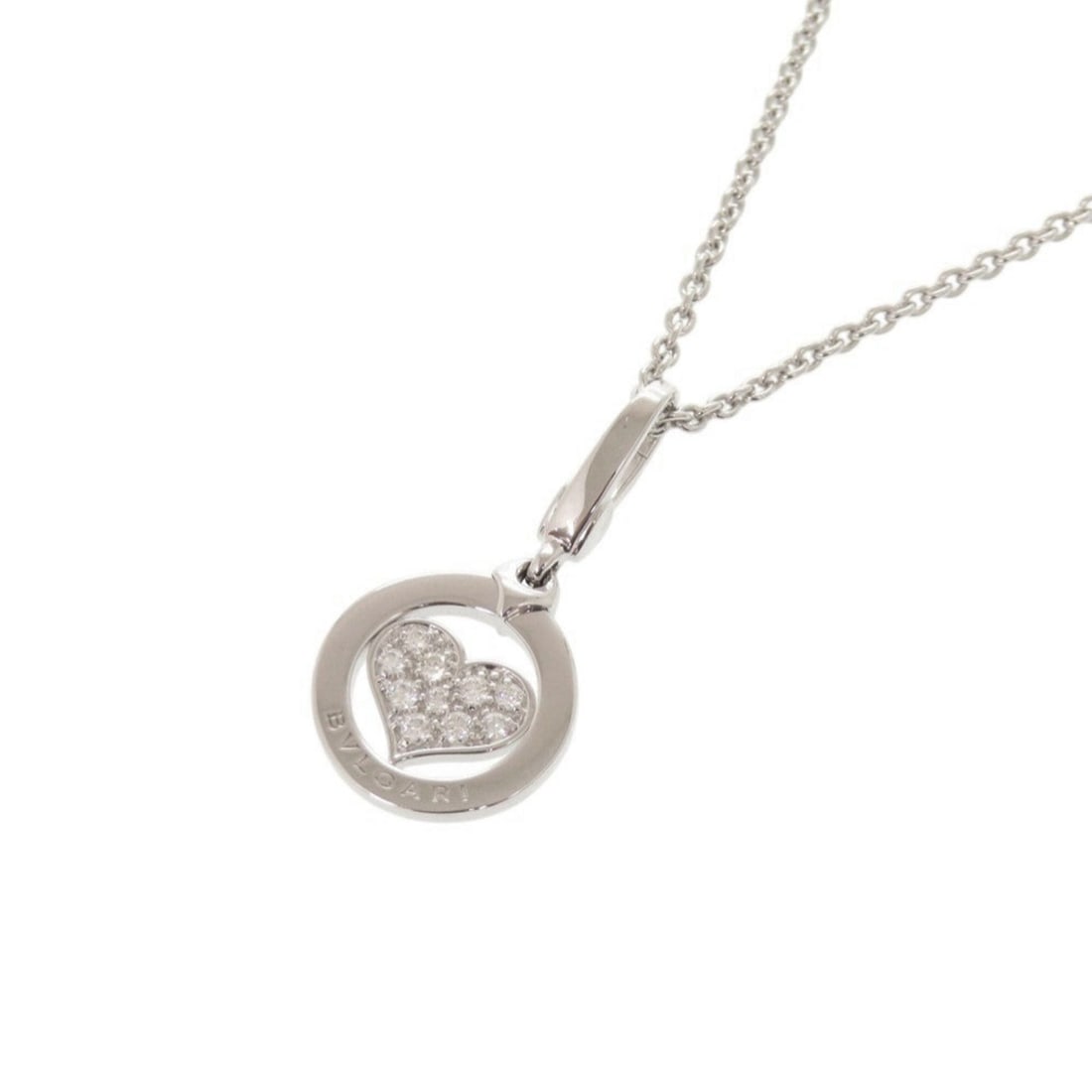 Like New Bulgari Tondo Heart 18KWG 750WG Diamond White Gold Necklace Pendant Jewelry 0132BVLGARI: --- Catalog ---Category: SizePendant Size: 29mm x 14mm / 1.14'' x 0.55''Neck Circumference: 41 cm / 16.14''Category: DesignColor: White goldGender: WomenMaterial: White gold (18K)Pendant Type: Pendant